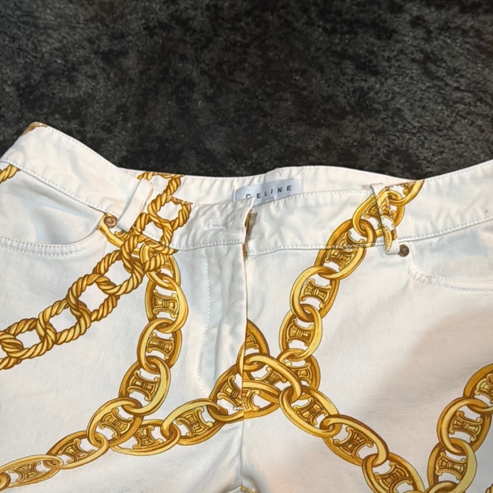 CELINE White and Gold Chain Print Women's CAPRI Jeans - Picture 14 of 16